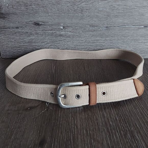 Fossil Utility Gear Beige Cotton Web Belt Men's Size 38 Solid Brass Buckle - Picture 1 of 7